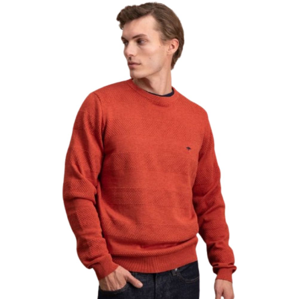 FYNCH HATTON SUPERFINE ROUND NECK RUST MEN SWEATER